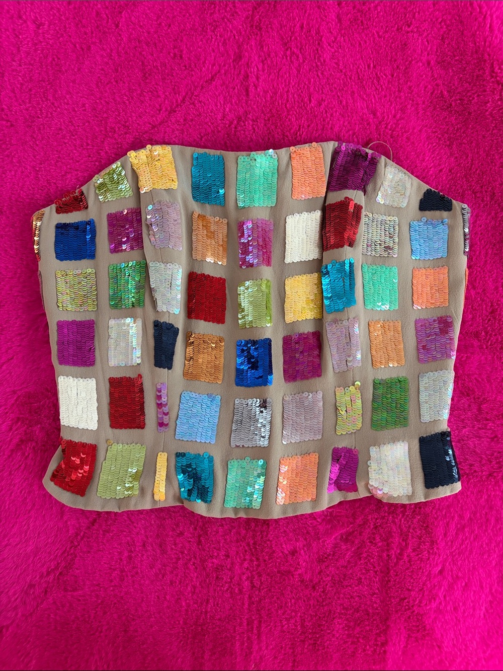 Chetta B Multicolor Sequin Square Bustier Top